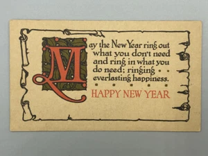 Tarjeta de felicitación c 1910 ARTS & CRAFTS A M Davis FELIZ AÑO NUEVO LEMA - Imagen 1 de 3