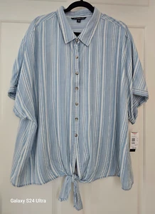 NEW Zac & Rachel Blouse Button Front Tie Shirt Stripe Top Women’s SZ/3X NWT $50 - Picture 1 of 9