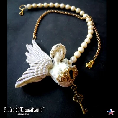 Guardian Winged Angel Cherubim Talisman Pendant Necklace Amulet Jewelry Antique - Image 1 of 4