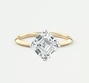 IGI F/VVS 3 Ct Turned Asscher Lab Created Grown Diamond Yellow 14K Gold Ring - Picture 1 of 2