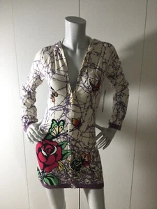 Ed Hardy By Christian Audigier Barwire Roses Full Zip Hoodie Mini Dress Size S - Picture 1 of 10