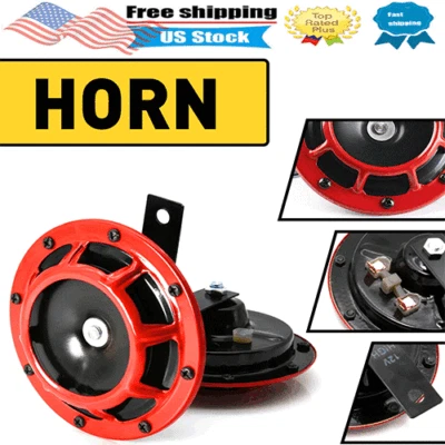Universal 12V Electric High/Low Tone Twin Car Air Horn Kit(Red) Super Loud - Image 1 of 4