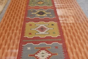 2.6x10 ft Jute Wool Kilim Rug Large Runner Hallway Rug Hand Woven Outdoor Rug - Picture 1 of 6