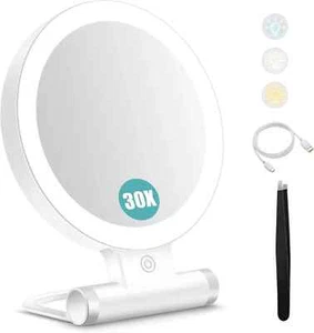 Magnifying Mirror with Light 30X, Double-Sided 1X/ 30X Magnifying Makeup Mirror - Picture 1 of 7