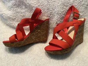 Jessica Simpson -“JS-Jerrimo“ Wedge Sandal Size 9M Red Strappy 4.75”-High Heel - Picture 1 of 4