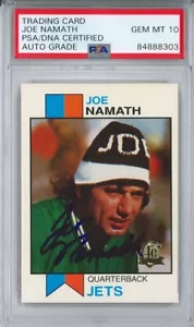JOE NAMATH SIGNED 1973 TOPPS REPRINT TRADING CARD PSA 84888303 GEM MINT 10 AUTO - Picture 1 of 1