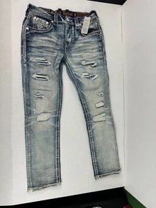 Men's Rock Revival "Hymie" Slim Straight Denim Distressed Jeans Size 29,30,32,34 - Picture 1 of 10