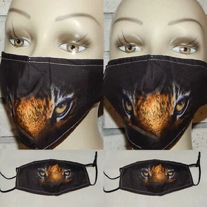 LOT OF 2 TIGER ON BLACK COTTON WASHABLE REUSABLE ADJUSTABLE FACE MASK INDIANA - Picture 1 of 1