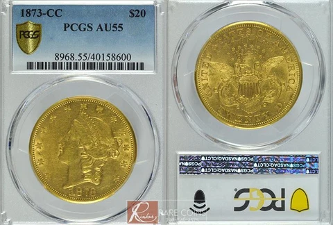 1873-CC Liberty Head $20 PCGS AU-55 Cover