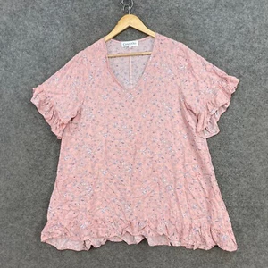 Curvaceous Tunic Top Womens Plus Size Small Pink Floral V-Neck Rayon 23201 - Picture 1 of 10