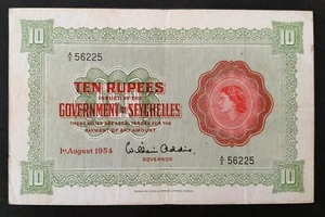 Seychelles p-12a, VF+, 10 rupias, 1954, QEII - Imagen 1 de 2