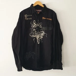 Desigual mens size L long sleeve Black shirt button up crazy pattern shirts - Foto 1 di 7
