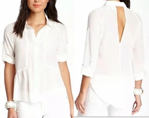 NWT Line & Dot Sz M Silk Top Blouse Cut out back 3/4 sleeve peplum - Picture 1 of 7