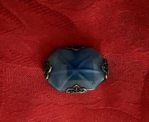 Broche Cabujón Vintage C Cierre Plata Filigrana Vidrio Azul Cabujón - Imagen 1 de 3