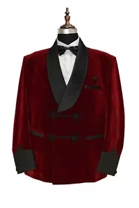 Giacca uomo trapuntata smoking blazer rosso velluto rana prefetto sera matrimonio - Foto 1 di 4