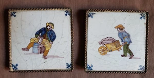 CARREAUX faience de DELFT XVIIIème enchassés cadre BRONZE XIXème quadripode - Foto 1 di 10