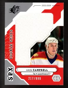 2003-04 SPx #205 Greg Campbell JERSEY RC FLORIDA PANTHERS SERIAL #217/999 ROOKIE - Picture 1 of 2