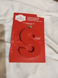 Letter S Red Wood Holiday Time Monogram Ornament Craft, Made of Wood NWT - Picture 1 of 2