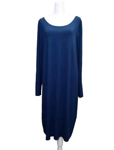 Vestido Eileen Fisher Talla XL Azul Vaina Midi Jersey Manga Larga Recorte Espalda  - Imagen 1 de 8