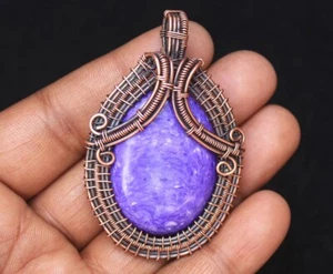 Beautiful Handmade Copper Wire Wrap Jewelry Purple Charoite Boho Pendant N410 - Picture 1 of 12