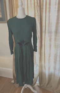 Vintage Green Plaid Midi Dress Jessica Howard Velvet Trim 12P dark academia - Picture 1 of 15