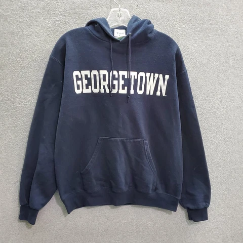 Georgetown Hoyas Men Sweatshirt Medium Navy Hoodie Champion Logo Long Sleeve Cover