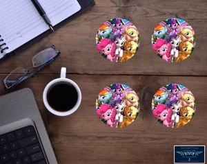 MY LITTLE PONY SET OF 4 ROUND HARDBOARD HOUSE BAR DESK COASTERS CUSTOM GIFT - Picture 1 of 2