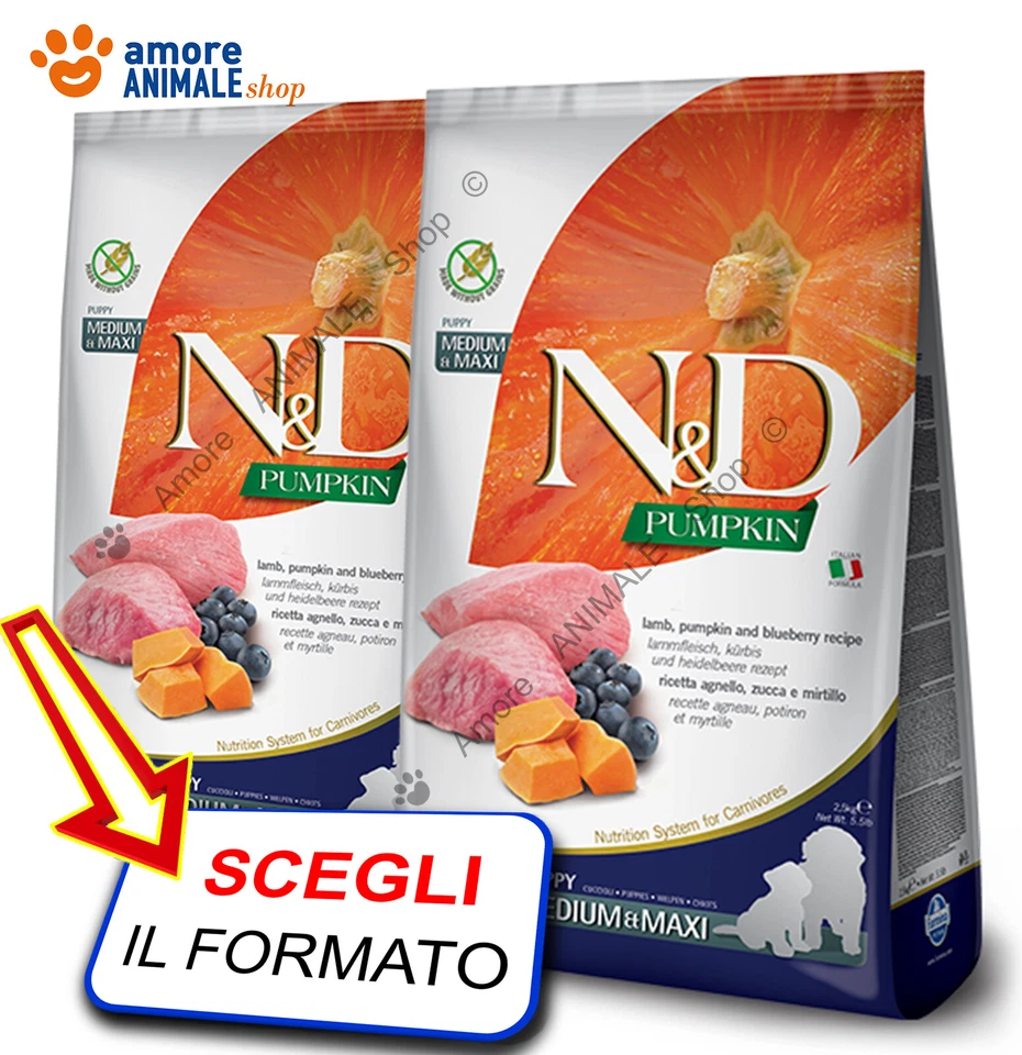 Farmina Dog N&D Pumpkin Puppy Med / Maxi → Agnello e Mirtillo - 2,5 / 12 kg Cani - Imagen 1 de 1