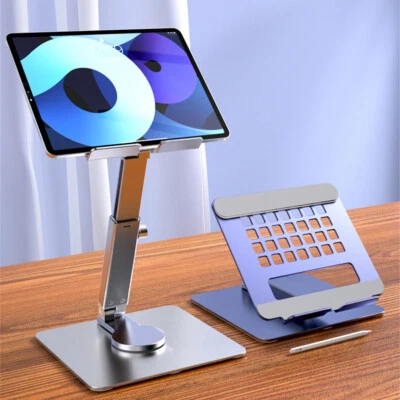 Aluminum Tablet Phone Stand 360° Rotating Fold-able Desk Holder Height Riser - Image 1 of 4