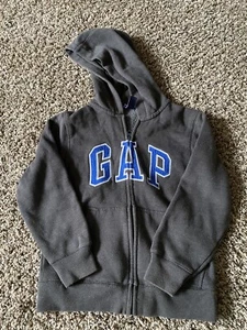 GAP Zip Up Hoodie. Gray With Blue Font. Kids Small. Side Pockets. - Picture 1 of 3