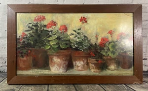 Art Print Canvas Frame by Carol Rowan, "Kathleen's Gernaniums" 24” x 14.5” Crack - Picture 1 of 8
