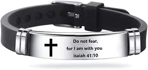 Inspirational Quote Cross Bracelets Faith Christian Bible Verse Silicone ID,, - Picture 1 of 12