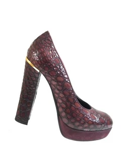 Baldan Women Croc Embossed Purple Leather Platform Pumps High Heels Shoes Sz 37 - Picture 1 of 11