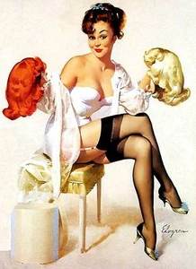 Vintage GIL ELVGREN Pinup Girl CANVAS ART PRINT Poster Three Wigs 16"X 12" - Bild 1 von 1