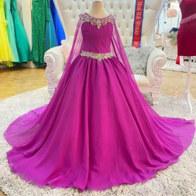 Teens Preteens  Pageant Dress with Cape  Little Kids Birthday Formal Party Chiff - Image 1 of 4