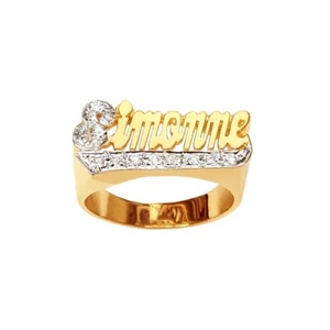 Lee107D (9mm) Medium size Gold Name Ring Straight tail with diamond & pavecut - Picture 1 of 6