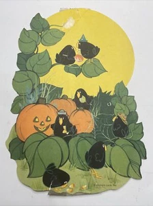Vintage Halloween Decorations Hallmark Cardstock Decor Pumpkin Crow Moon - Picture 1 of 5