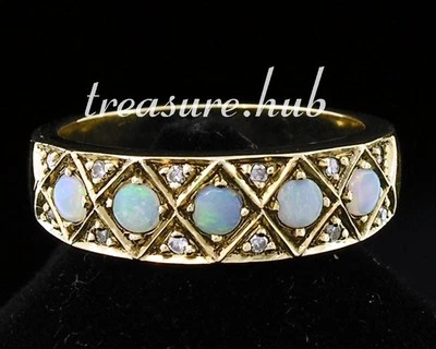 Anillo de eternidad de diamantes ópalo natural sólido oro amarillo 9 quilates genuino s R275 talla P Foto 1 de 3