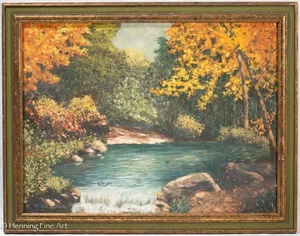 Hermosa pintura al óleo impresionista vintage de paisaje de otoño por W. Carlson - Imagen 1 de 10