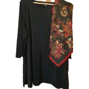 Alfani womens black top with Morgan Taylor scarf. Holiday look. - Picture 1 of 10
