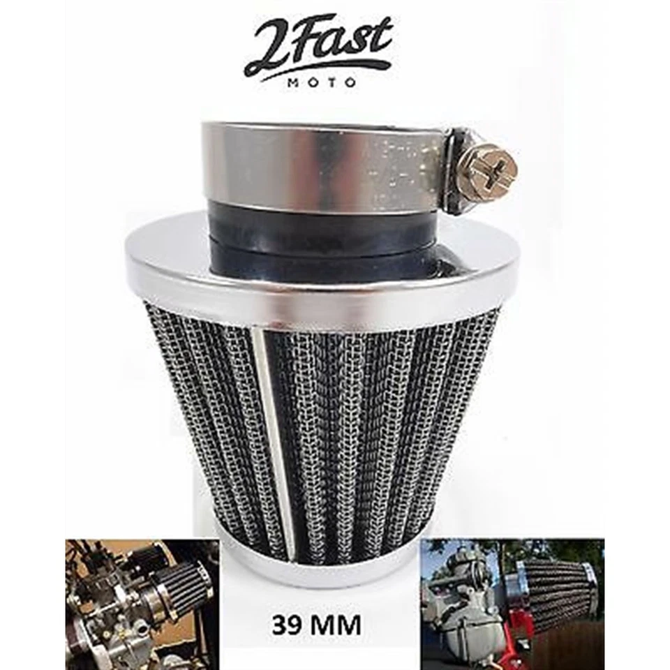 2FastMoto Clamp-On Round Tapered 39mm Chrome Mesh Air Filter Cleaner 23-5739 - Image 1 of 4