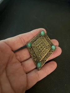 Broche prendedor vintage firmado Marvella dorado metal verde conjunto cometa en forma de - Imagen 1 de 4