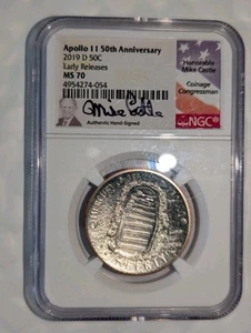 2019 D 50C Apollo 11 Half Dollar MS70 EARLY RELEASE * MIKE CASTLE SIGNED - Picture 1 of 8