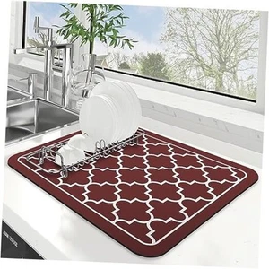 Dish Drying Mat Super Absorbent Drying Mat Large Dish 18" x 15" Stylish Red - Picture 1 of 7