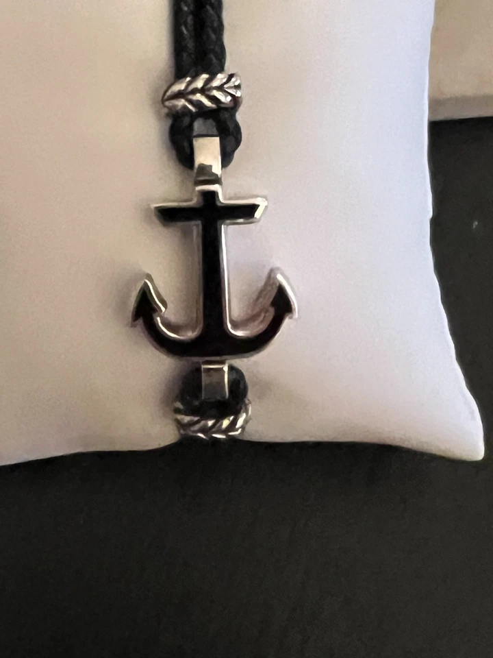 David Yurman Maritime Anchor Station Black Leather Bracelet with Black Onyx 7.5 - Image 1 of 4