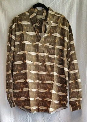 VTG Crossings XL Green Long Sleeve Button Down Rainbow Trout Flies Fishing Shirt - Image 1 of 4