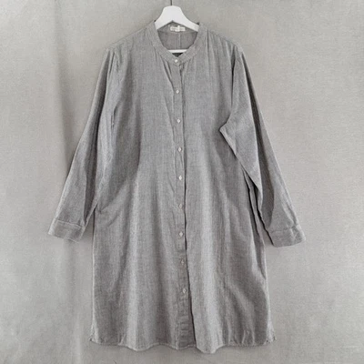 Eileen Fisher Dress Size Large Striped Organic Cotton Linen Shirt Grandpa Collar - Image 1 of 4
