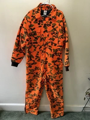 Vtg Sno King Coveralls Hunting Outdoors Warmth Camo Safety Orange Mens L USA - Image 1 of 4