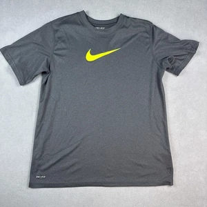 Nike Shirt Boys Youth XL Gray Yellow Dri-FIT Athletic Workout Tee Swoosh Logo - Picture 1 of 7
