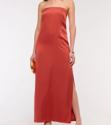 Maxi Vestido Para Mujer Abercrombie & Fitch Sin Tirantes Sin Mangas Satinado Naranja Talla XXS NUEVO CON ETIQUETAS Foto 1 de 4